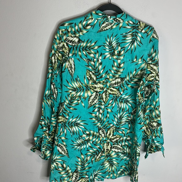 C&C linen teal tropical leaf print tunic shirt M - Picture 6 of 6